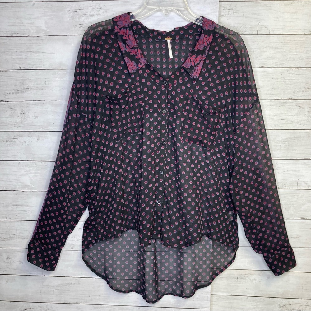 Free People Sheer Boho Button Down Blouse Size Medium - Picture 3 of 12